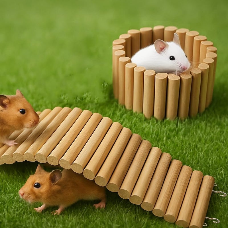 SIMENA Wooden Hamster Suspension Bridge Toy, Hamster Fencing, Natural Climbing Ladder for Dwarf Hamsters, Syrian Hamsters, Mice, Gerbils & Small Pets (Plain, 15.75") - Image 2